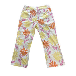 Lilly Pulitzer White Floral Daisy Crop Pants Women’s Size 8 Stretch